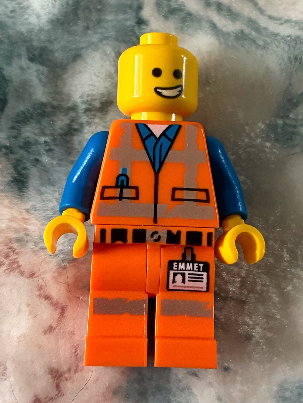 Lego Orange and Blue Construction Worker Minifigure emit